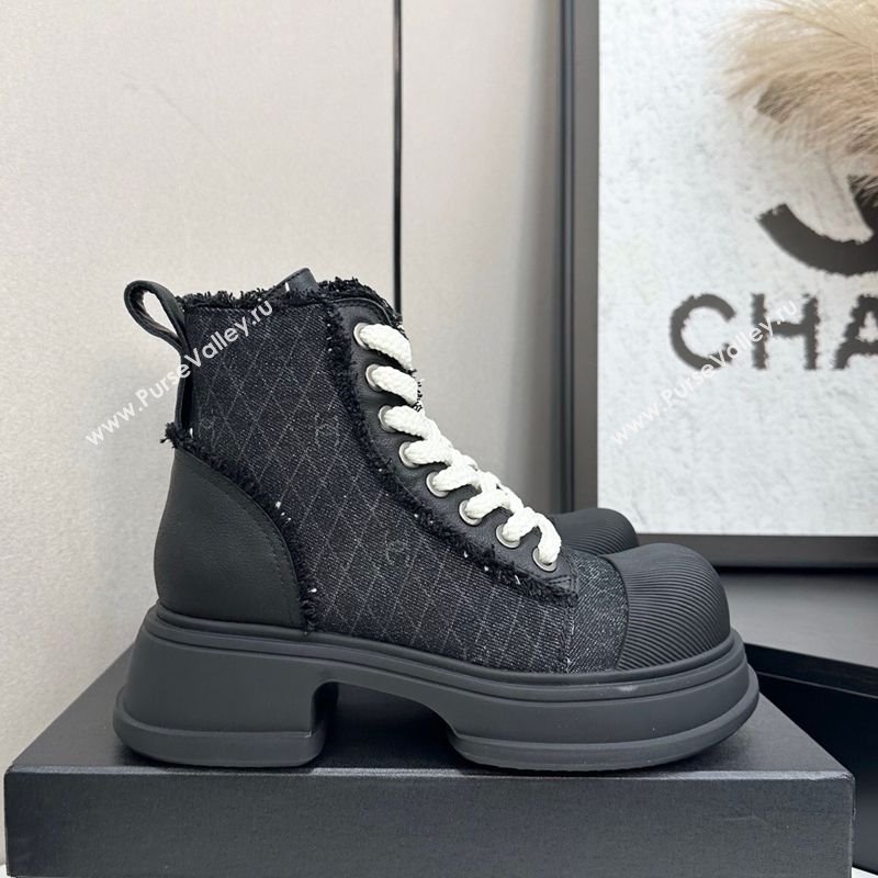 Chanel Quilted Denim and Fringe High Top Platform Sneakers Black2 2025 CH110108 (MD-251101059)