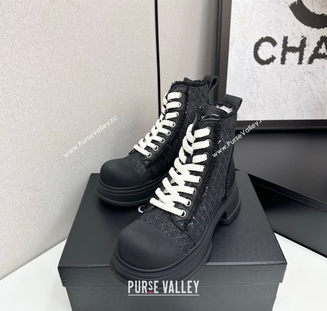 Chanel Quilted Denim and Fringe High Top Platform Sneakers Black2 2025 CH110108 (MD-251101059)