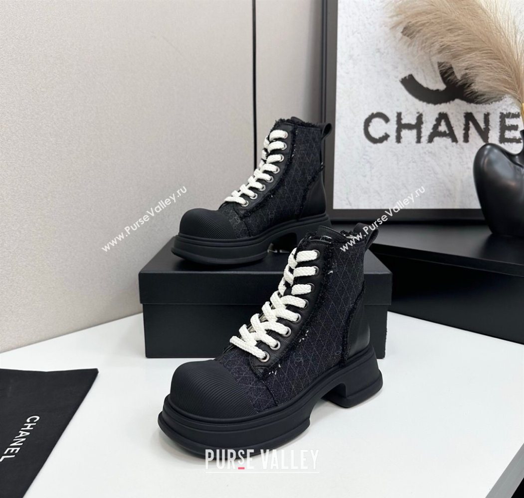 Chanel Quilted Denim and Fringe High Top Platform Sneakers Black2 2025 CH110108 (MD-251101059)