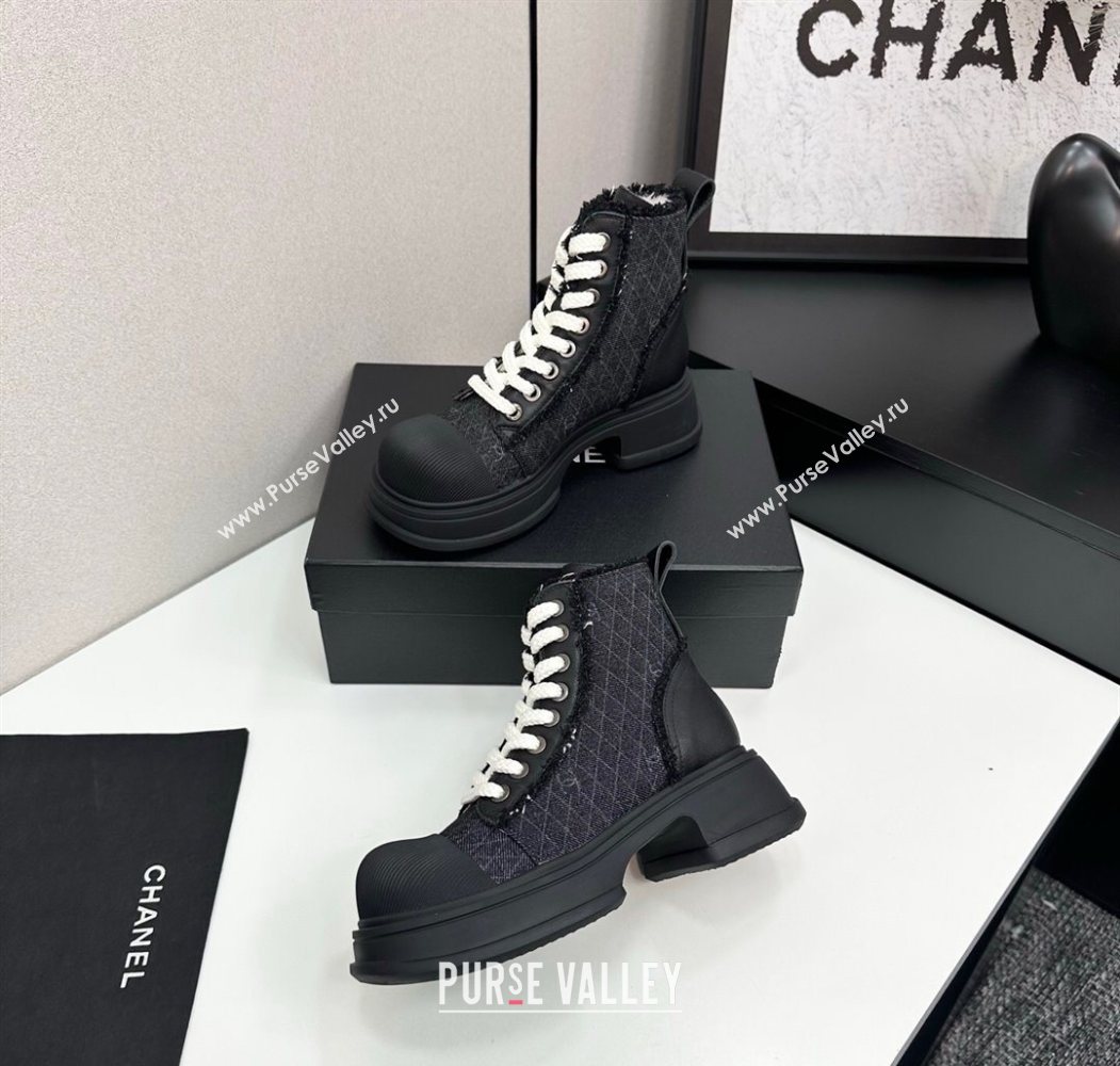 Chanel Quilted Denim and Fringe High Top Platform Sneakers Black2 2025 CH110108 (MD-251101059)