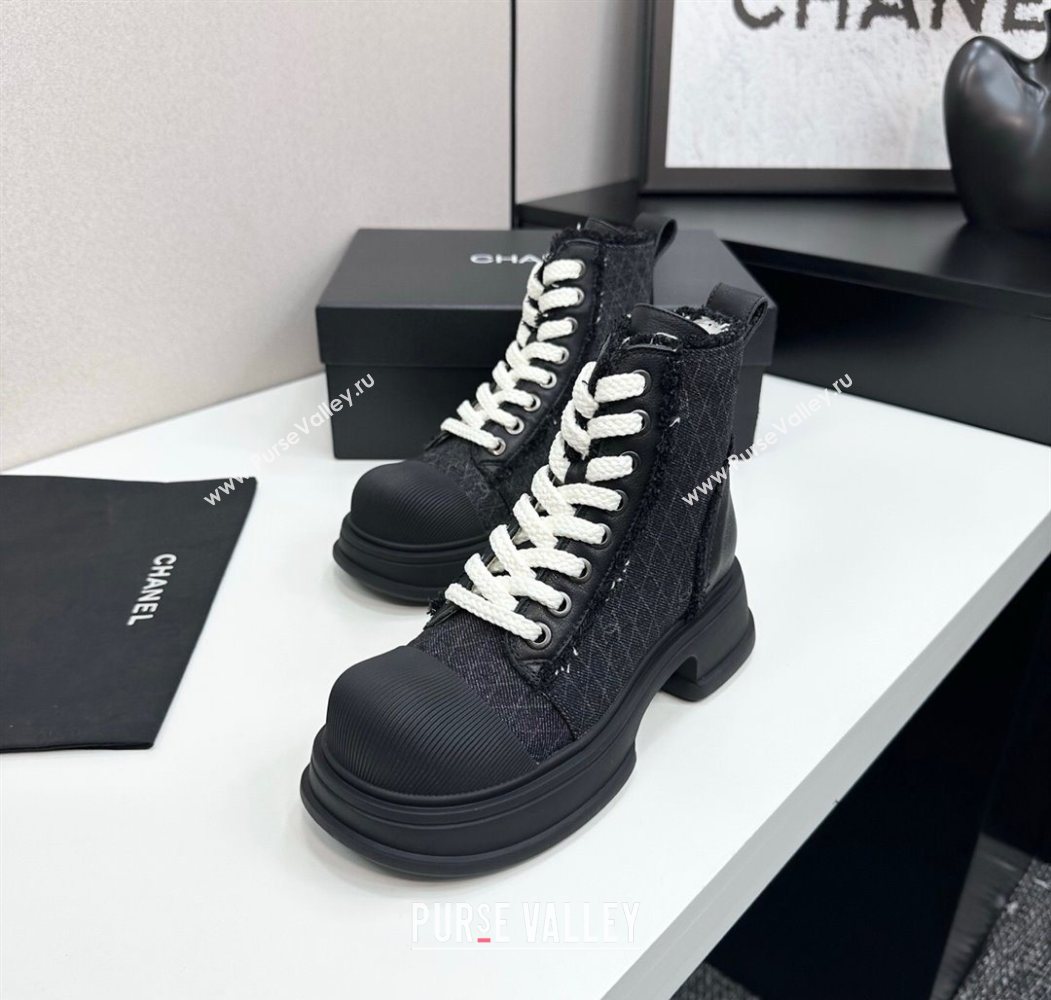 Chanel Quilted Denim and Fringe High Top Platform Sneakers Black2 2025 CH110108 (MD-251101059)