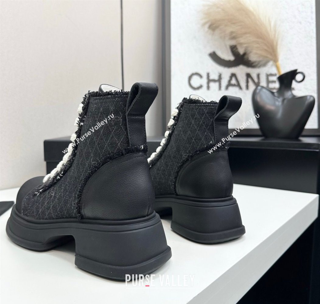 Chanel Quilted Denim and Fringe High Top Platform Sneakers Black2 2025 CH110108 (MD-251101059)