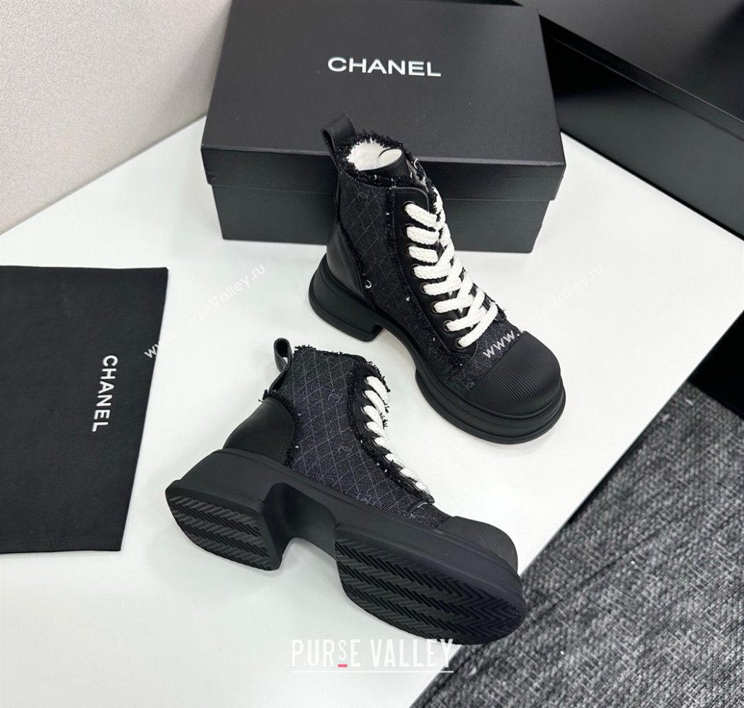 Chanel Quilted Denim and Fringe High Top Platform Sneakers Black2 2025 CH110108 (MD-251101059)
