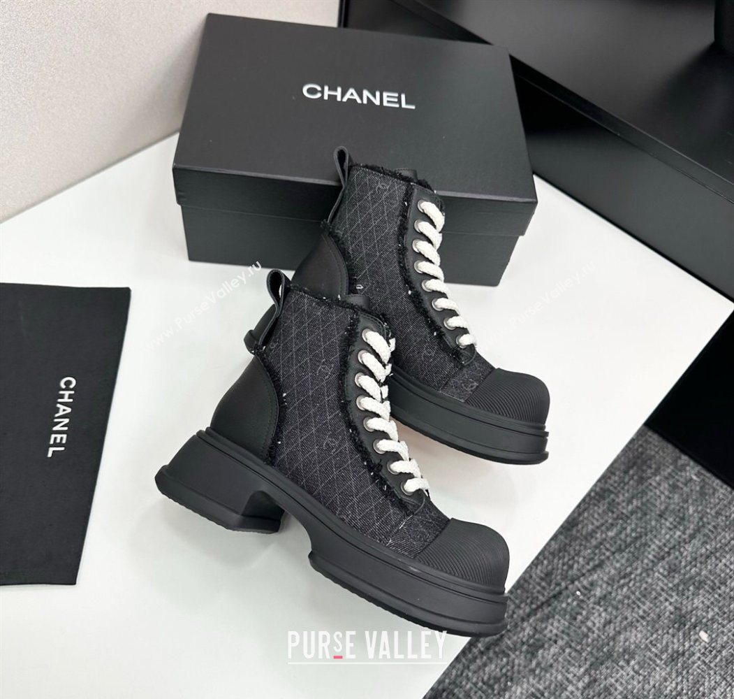 Chanel Quilted Denim and Fringe High Top Platform Sneakers Black2 2025 CH110108 (MD-251101059)