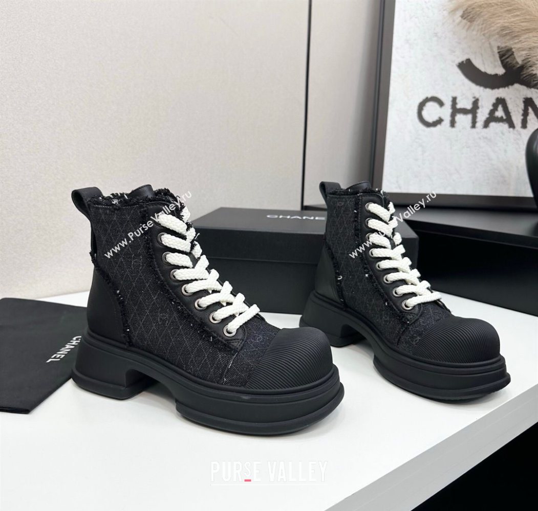 Chanel Quilted Denim and Fringe High Top Platform Sneakers Black2 2025 CH110108 (MD-251101059)