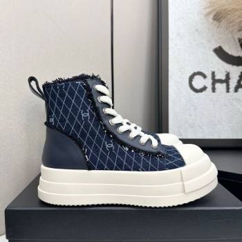 Chanel Quilted Denim and Fringe High Top Platform Sneakers Navy Blue 2025 CH110109 (MD-251101060)