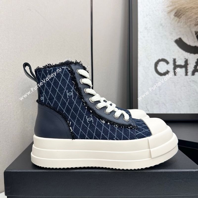 Chanel Quilted Denim and Fringe High Top Platform Sneakers Navy Blue 2025 CH110109 (MD-251101060)