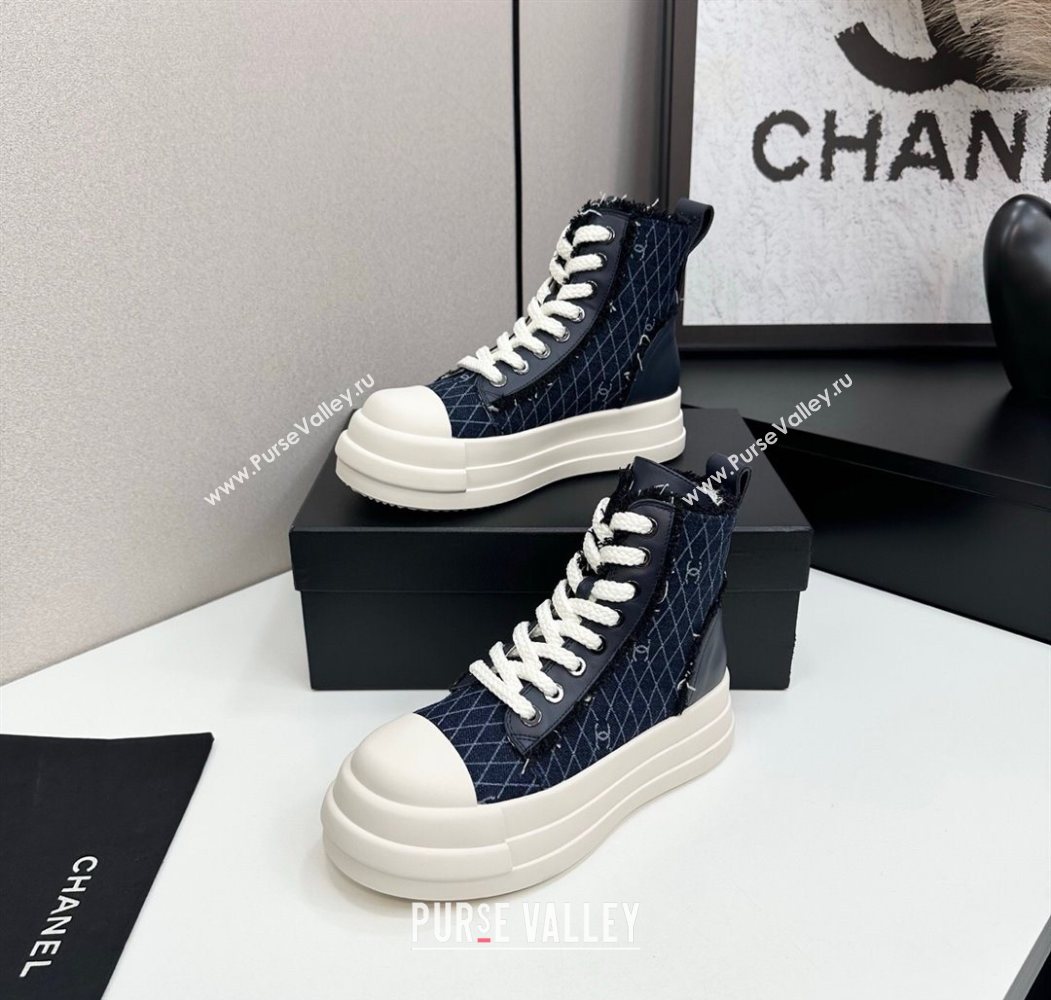 Chanel Quilted Denim and Fringe High Top Platform Sneakers Navy Blue 2025 CH110109 (MD-251101060)