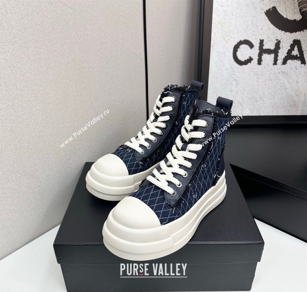 Chanel Quilted Denim and Fringe High Top Platform Sneakers Navy Blue 2025 CH110109 (MD-251101060)