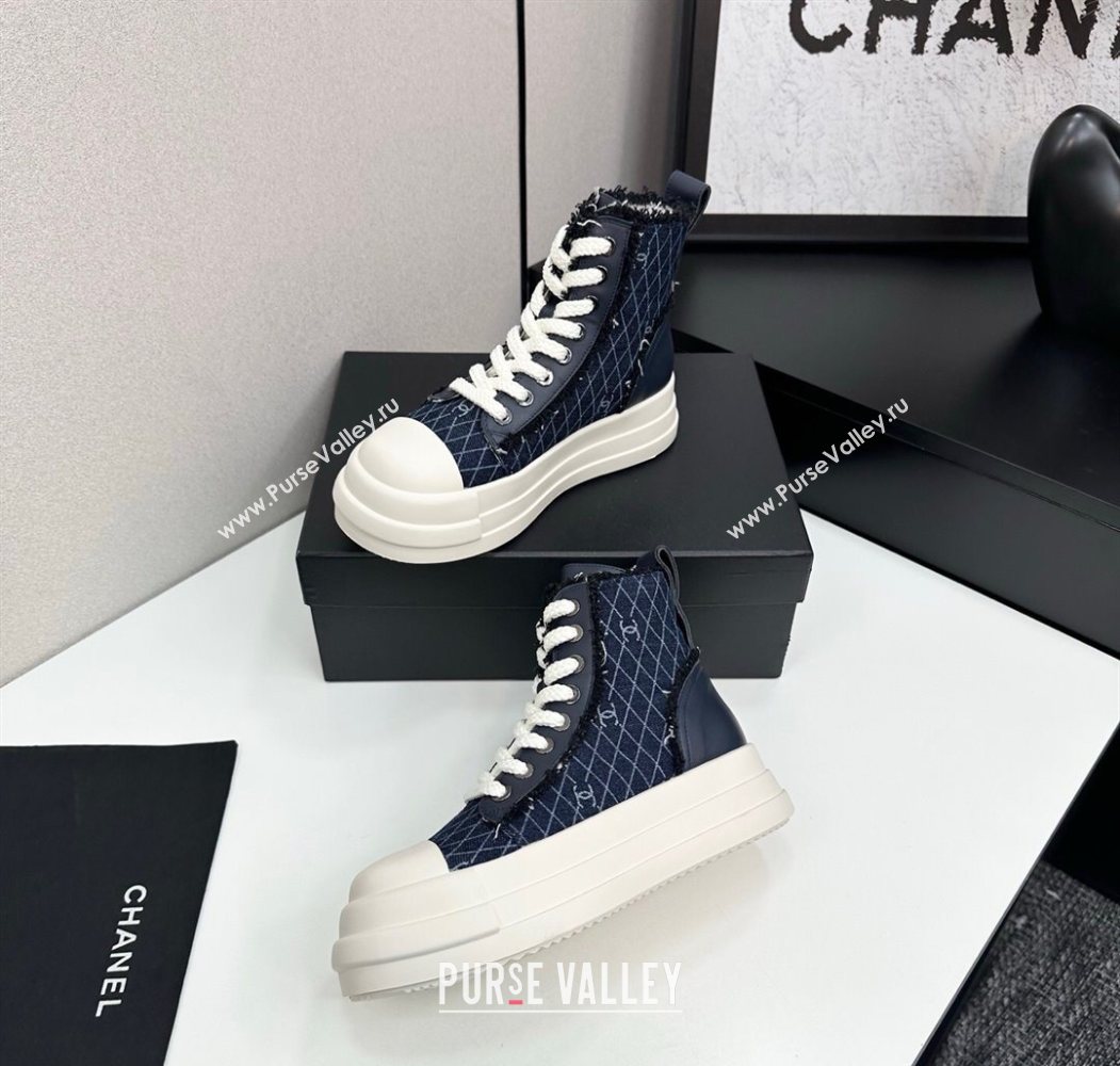 Chanel Quilted Denim and Fringe High Top Platform Sneakers Navy Blue 2025 CH110109 (MD-251101060)