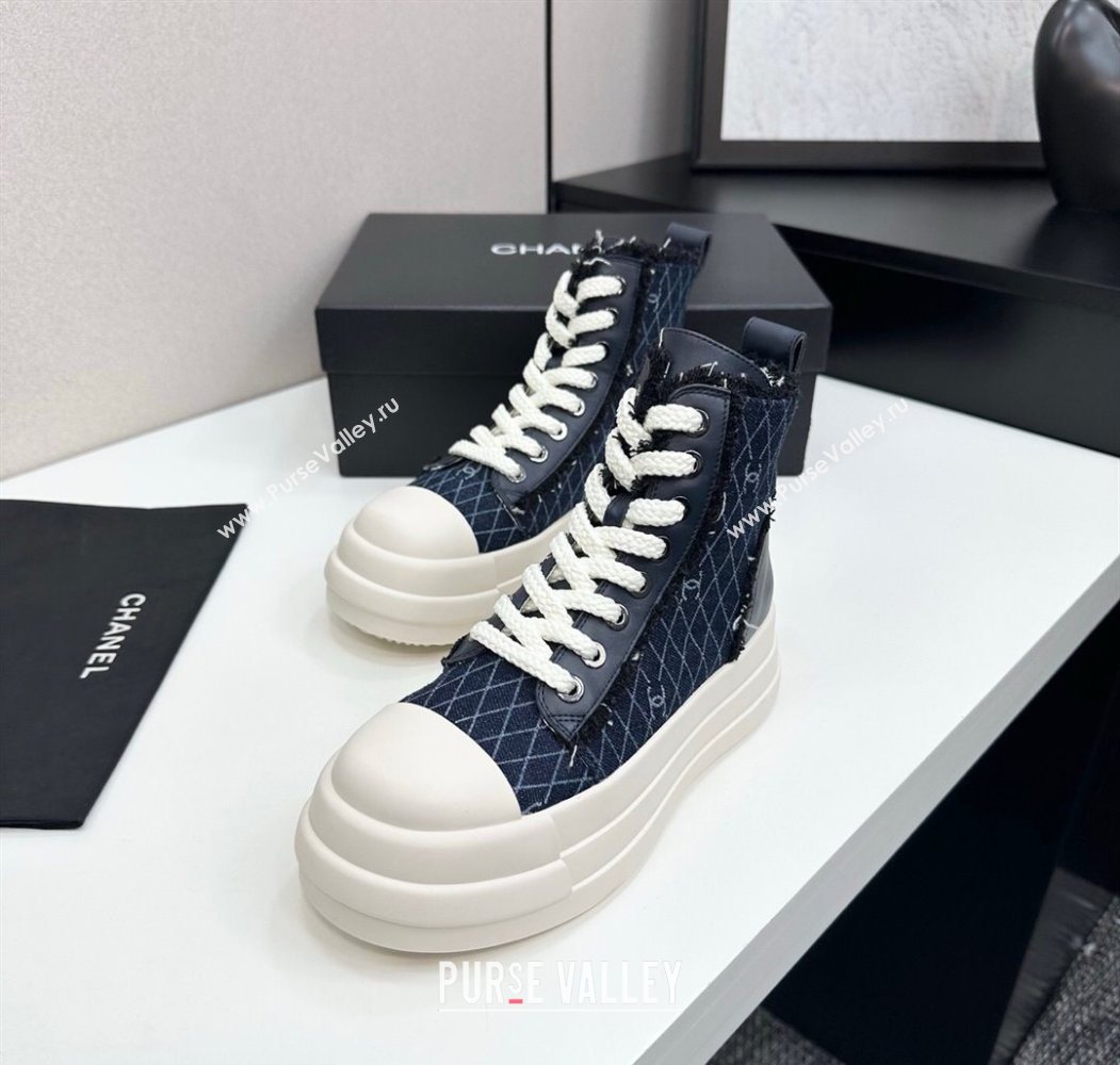 Chanel Quilted Denim and Fringe High Top Platform Sneakers Navy Blue 2025 CH110109 (MD-251101060)