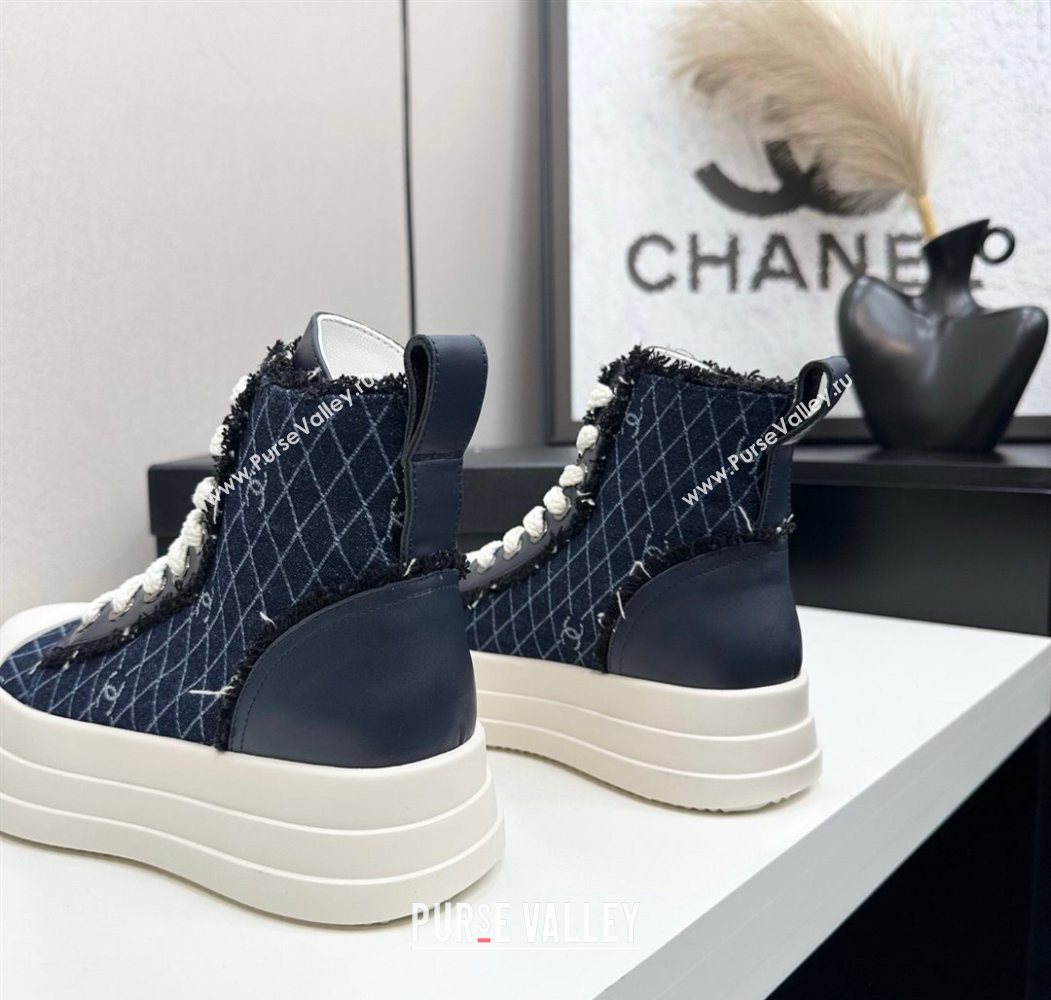 Chanel Quilted Denim and Fringe High Top Platform Sneakers Navy Blue 2025 CH110109 (MD-251101060)