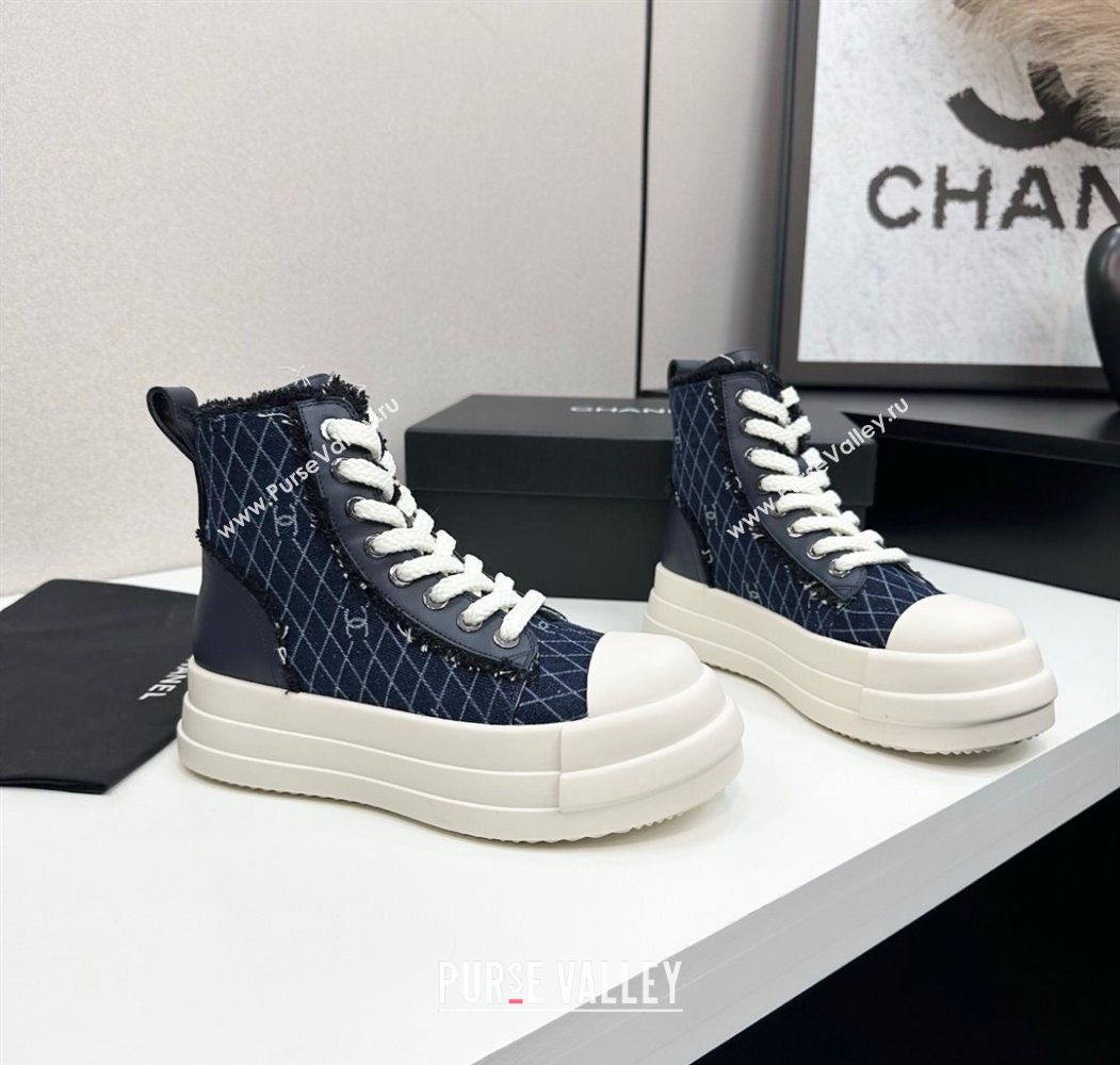 Chanel Quilted Denim and Fringe High Top Platform Sneakers Navy Blue 2025 CH110109 (MD-251101060)