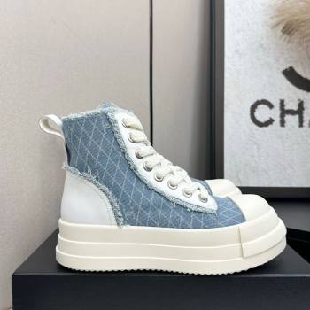 Chanel Quilted Denim and Fringe High Top Platform Sneakers Light Blue 2025 CH110109 (MD-251101061)
