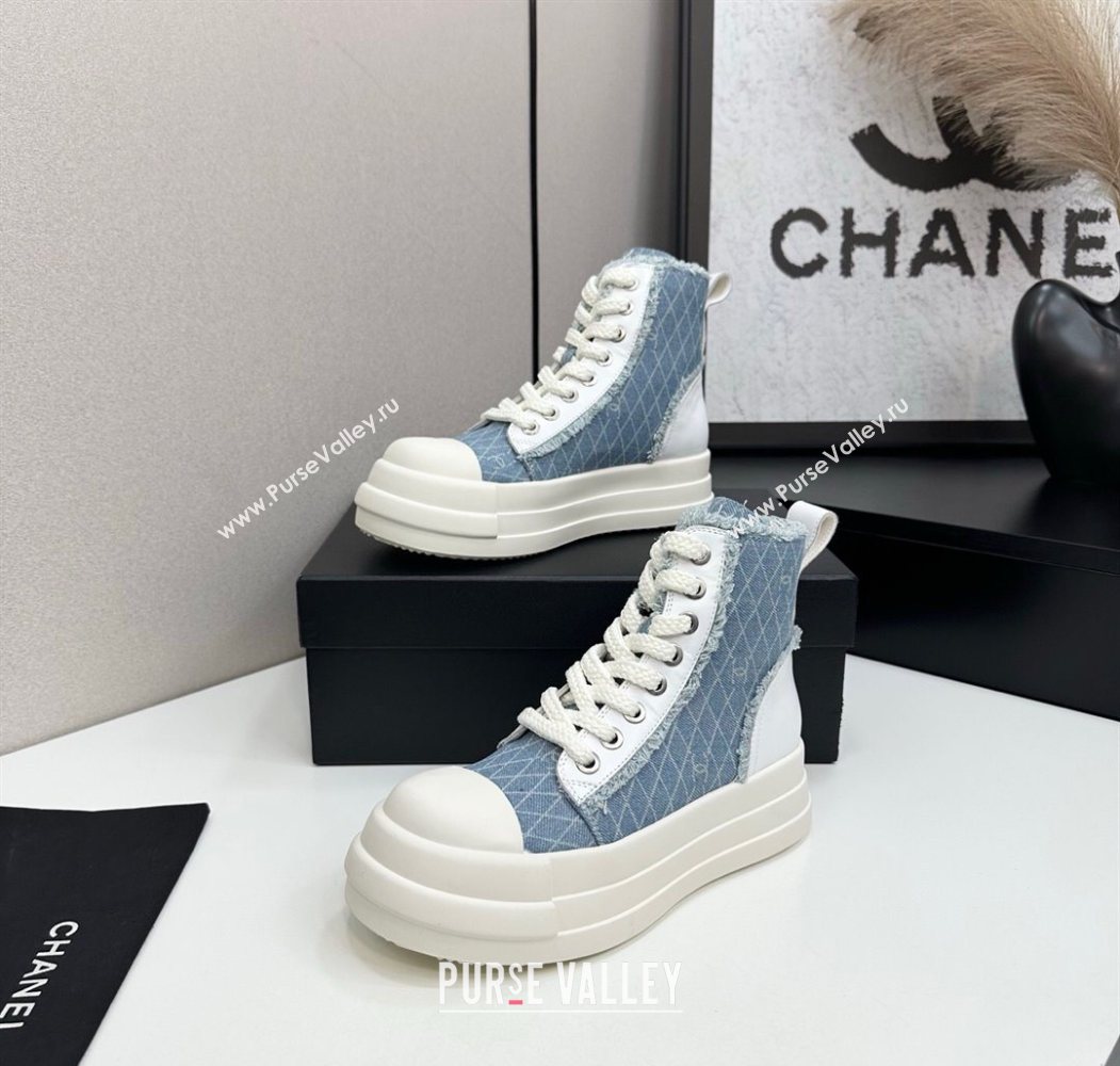 Chanel Quilted Denim and Fringe High Top Platform Sneakers Light Blue 2025 CH110109 (MD-251101061)