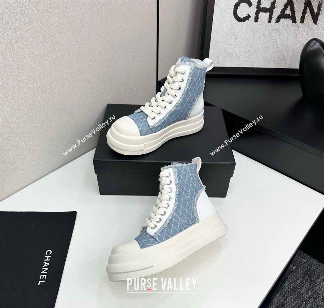 Chanel Quilted Denim and Fringe High Top Platform Sneakers Light Blue 2025 CH110109 (MD-251101061)