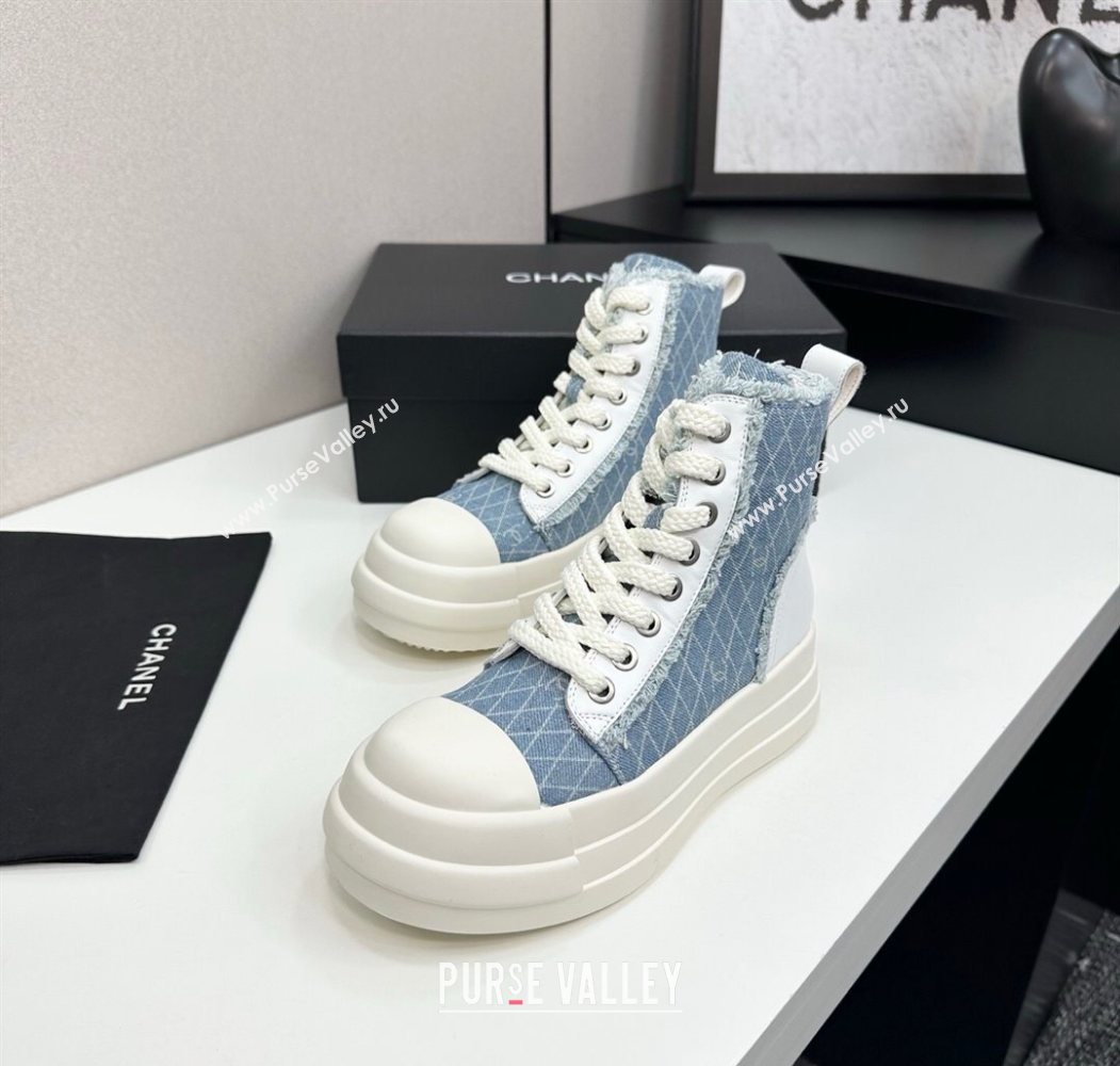 Chanel Quilted Denim and Fringe High Top Platform Sneakers Light Blue 2025 CH110109 (MD-251101061)