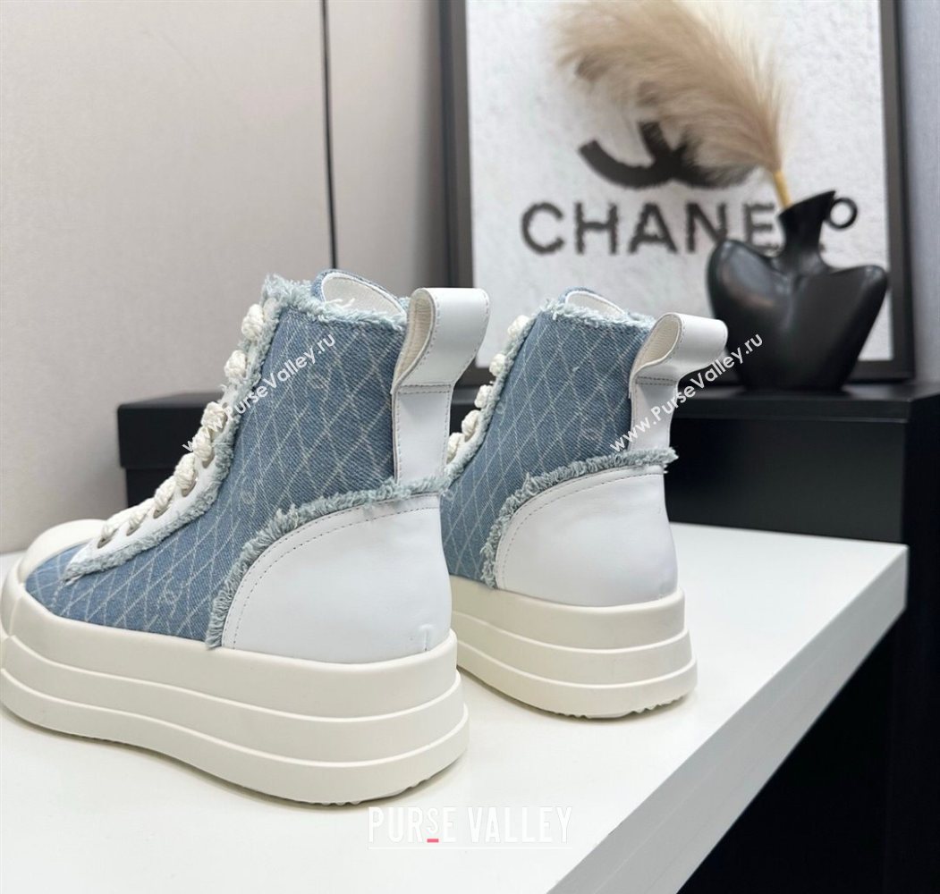 Chanel Quilted Denim and Fringe High Top Platform Sneakers Light Blue 2025 CH110109 (MD-251101061)