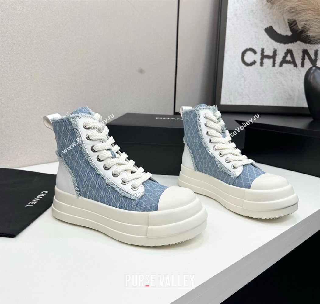 Chanel Quilted Denim and Fringe High Top Platform Sneakers Light Blue 2025 CH110109 (MD-251101061)