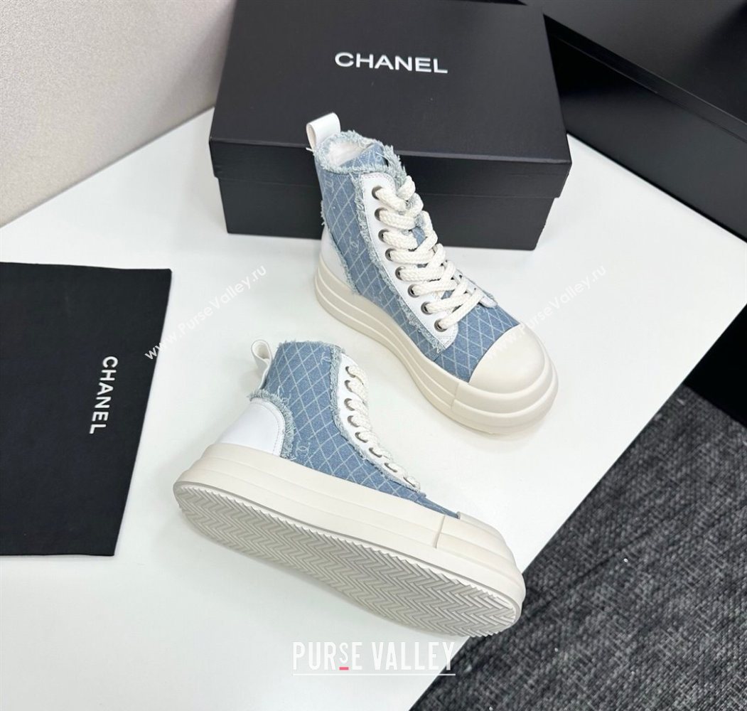 Chanel Quilted Denim and Fringe High Top Platform Sneakers Light Blue 2025 CH110109 (MD-251101061)