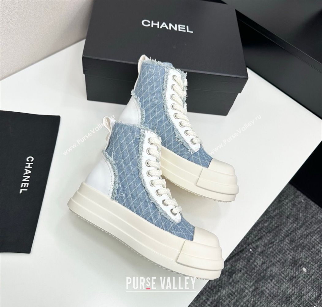 Chanel Quilted Denim and Fringe High Top Platform Sneakers Light Blue 2025 CH110109 (MD-251101061)