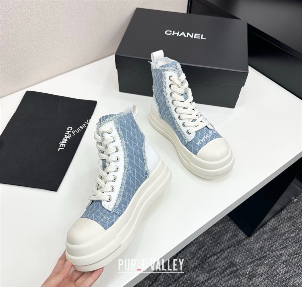 Chanel Quilted Denim and Fringe High Top Platform Sneakers Light Blue 2025 CH110109 (MD-251101061)