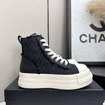 Chanel Quilted Denim and Fringe High Top Platform Sneakers Black 2025 CH110109 (MD-251101062)