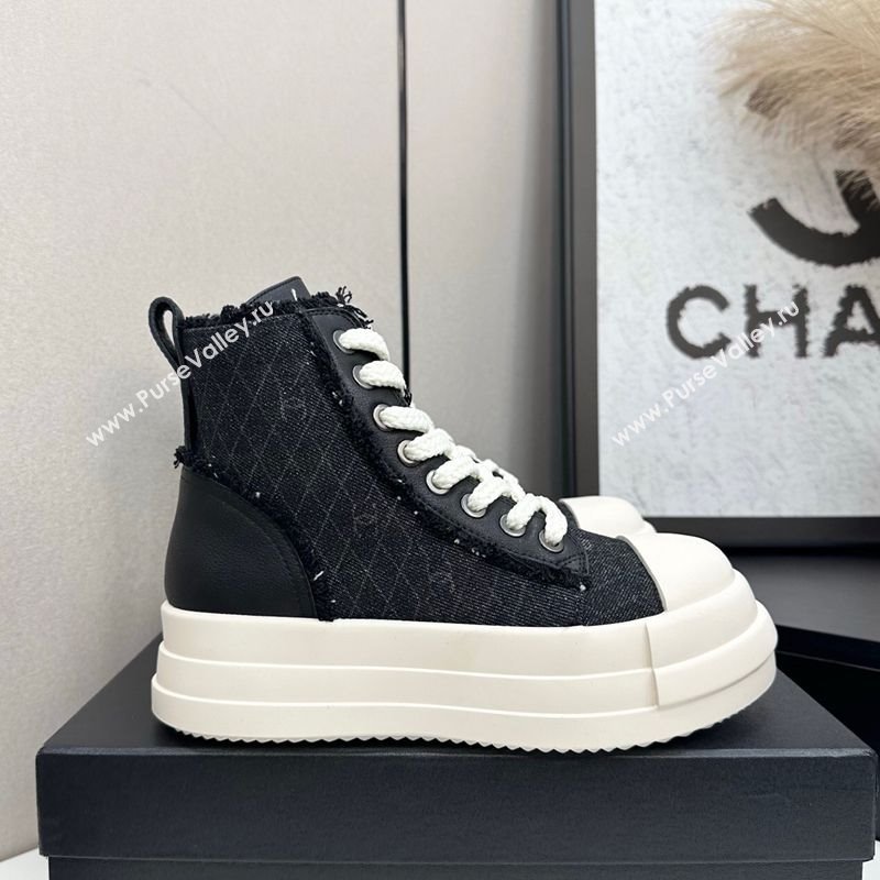 Chanel Quilted Denim and Fringe High Top Platform Sneakers Black 2025 CH110109 (MD-251101062)