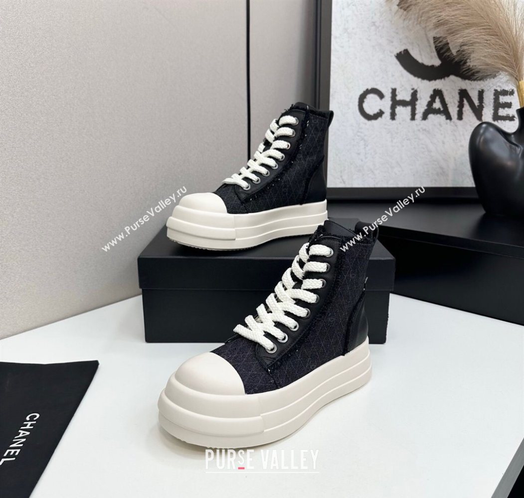 Chanel Quilted Denim and Fringe High Top Platform Sneakers Black 2025 CH110109 (MD-251101062)