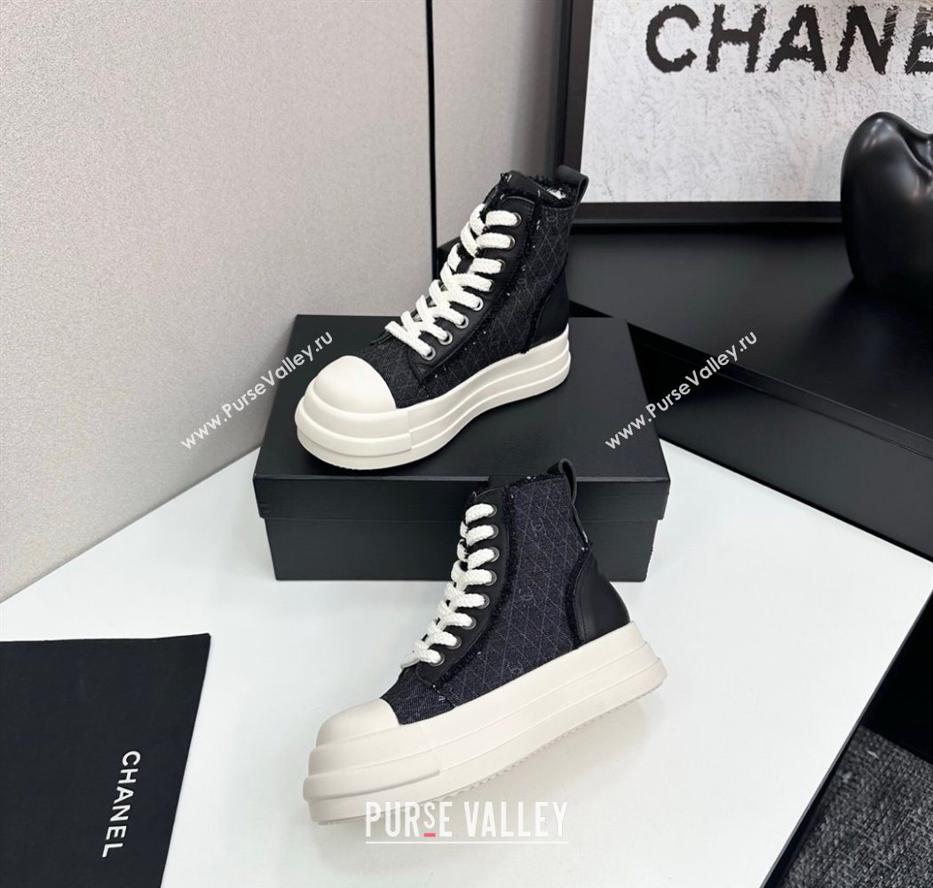 Chanel Quilted Denim and Fringe High Top Platform Sneakers Black 2025 CH110109 (MD-251101062)