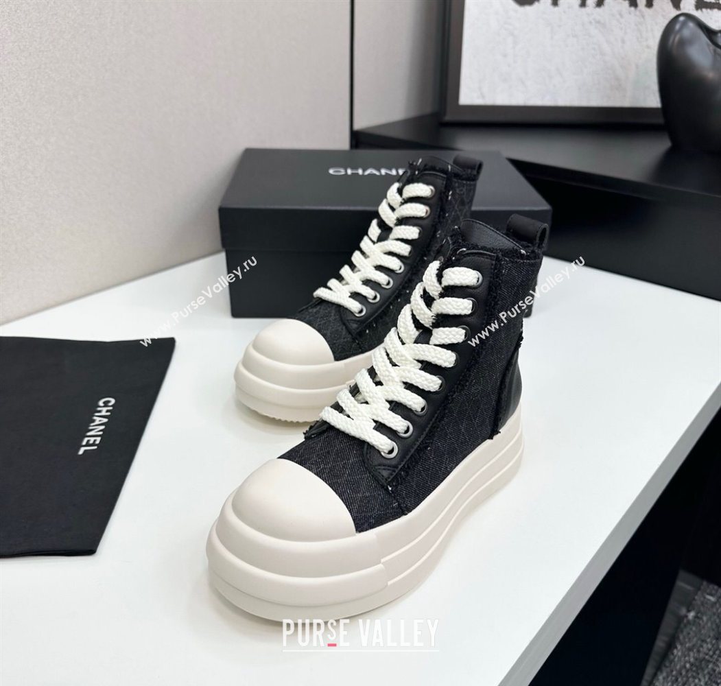Chanel Quilted Denim and Fringe High Top Platform Sneakers Black 2025 CH110109 (MD-251101062)
