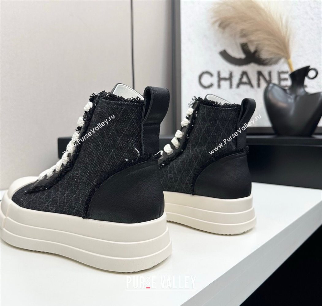 Chanel Quilted Denim and Fringe High Top Platform Sneakers Black 2025 CH110109 (MD-251101062)
