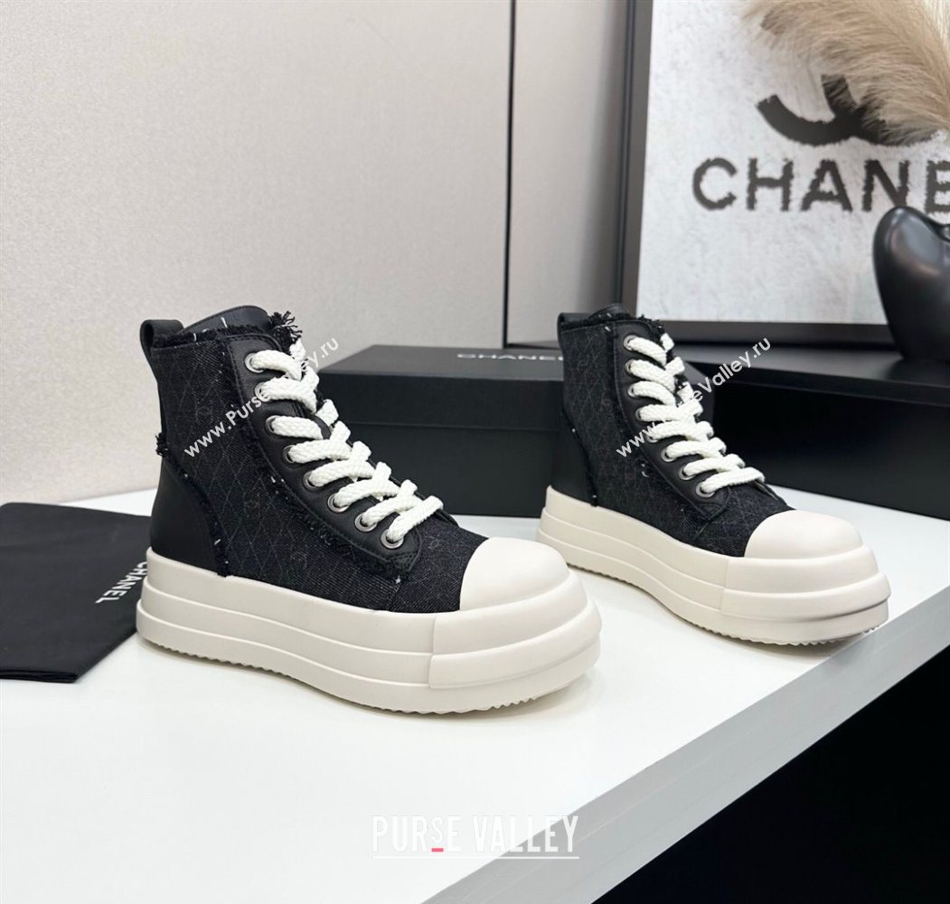 Chanel Quilted Denim and Fringe High Top Platform Sneakers Black 2025 CH110109 (MD-251101062)