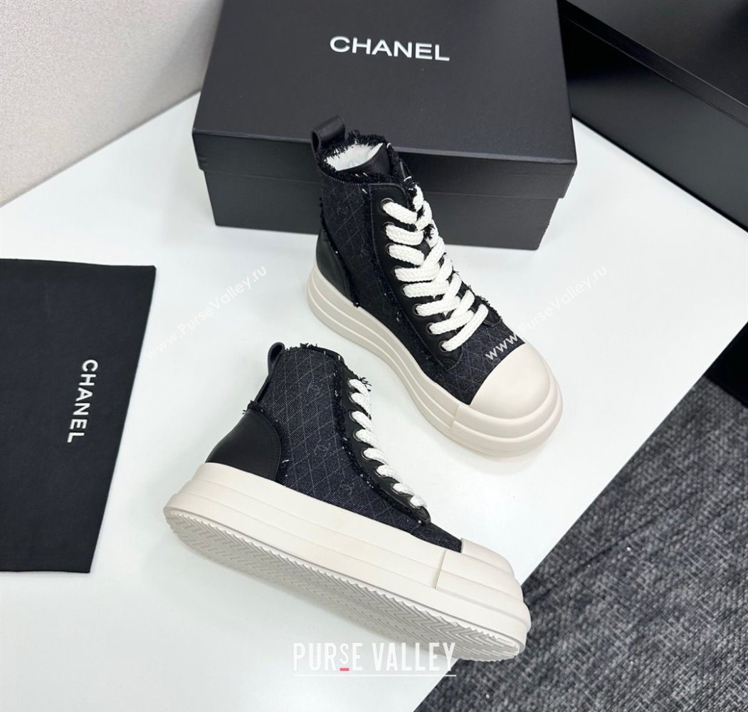 Chanel Quilted Denim and Fringe High Top Platform Sneakers Black 2025 CH110109 (MD-251101062)