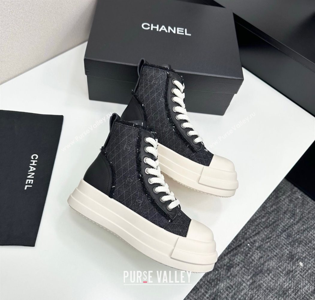 Chanel Quilted Denim and Fringe High Top Platform Sneakers Black 2025 CH110109 (MD-251101062)