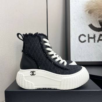 Chanel Quilted Denim and Fringe High Top Platform Sneakers Black 2025 CH110110 (MD-251101063)
