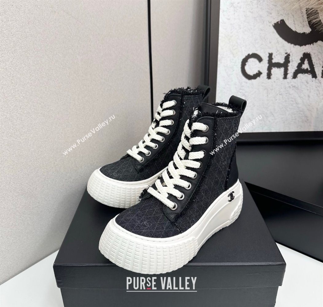 Chanel Quilted Denim and Fringe High Top Platform Sneakers Black 2025 CH110110 (MD-251101063)