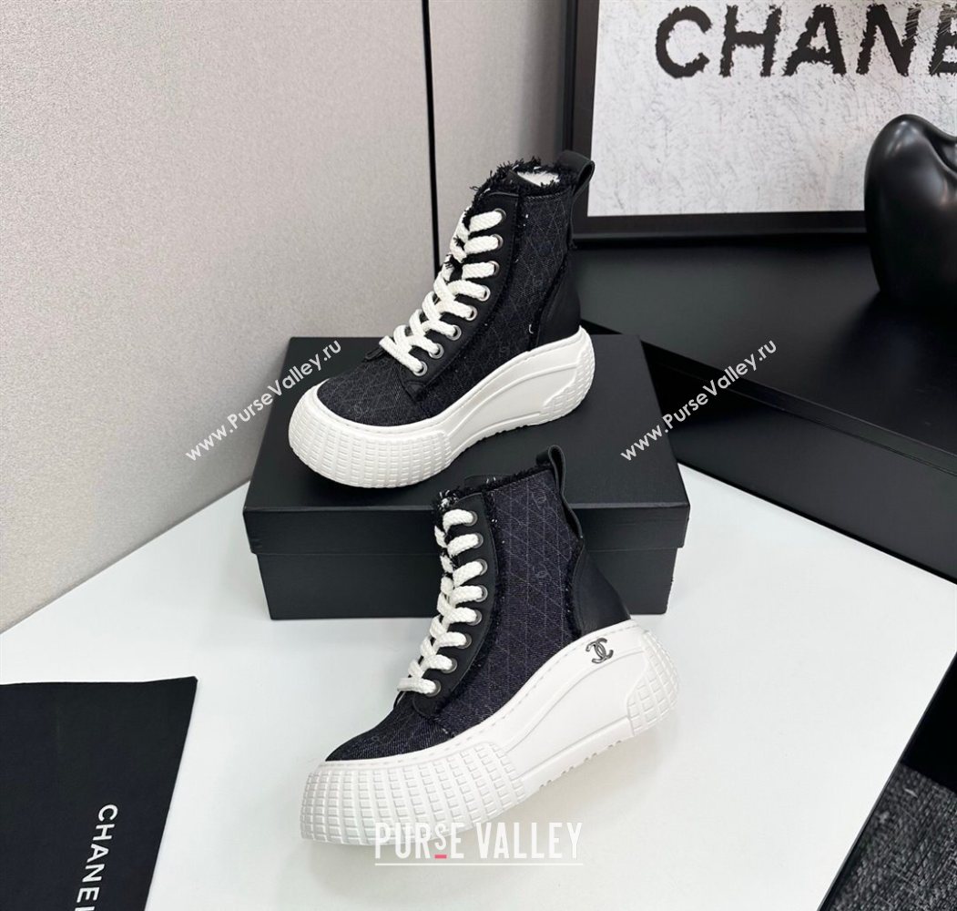 Chanel Quilted Denim and Fringe High Top Platform Sneakers Black 2025 CH110110 (MD-251101063)