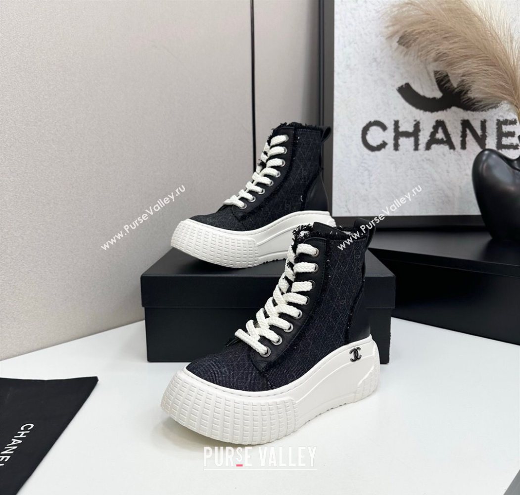 Chanel Quilted Denim and Fringe High Top Platform Sneakers Black 2025 CH110110 (MD-251101063)