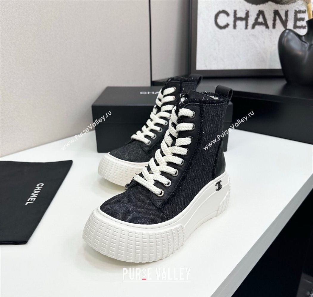 Chanel Quilted Denim and Fringe High Top Platform Sneakers Black 2025 CH110110 (MD-251101063)