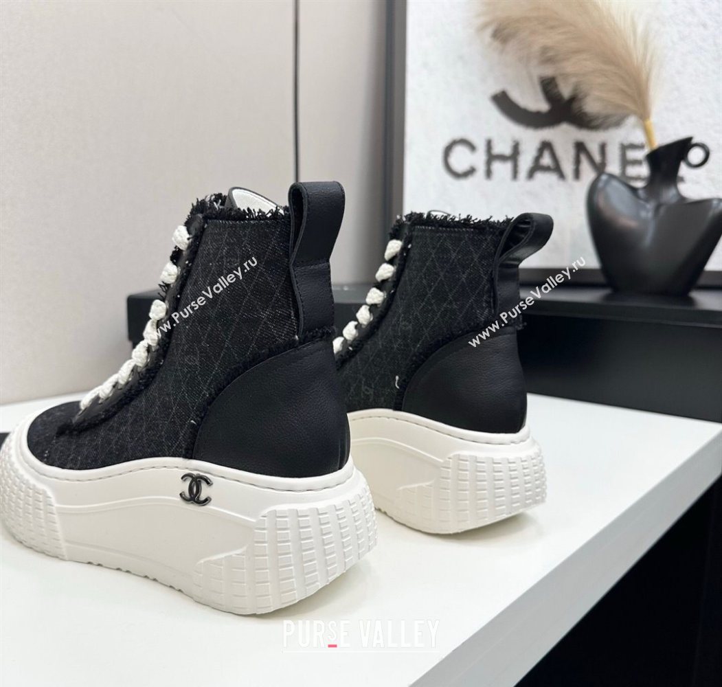 Chanel Quilted Denim and Fringe High Top Platform Sneakers Black 2025 CH110110 (MD-251101063)