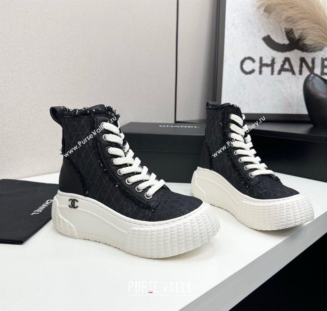 Chanel Quilted Denim and Fringe High Top Platform Sneakers Black 2025 CH110110 (MD-251101063)
