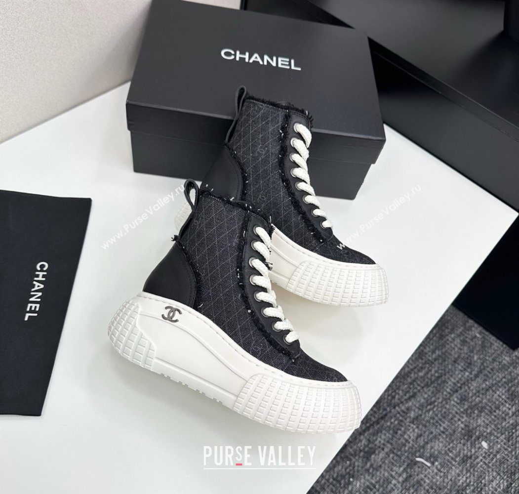 Chanel Quilted Denim and Fringe High Top Platform Sneakers Black 2025 CH110110 (MD-251101063)