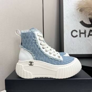 Chanel Quilted Denim and Fringe High Top Platform Sneakers Light Blue 2025 CH110110 (MD-251101064)