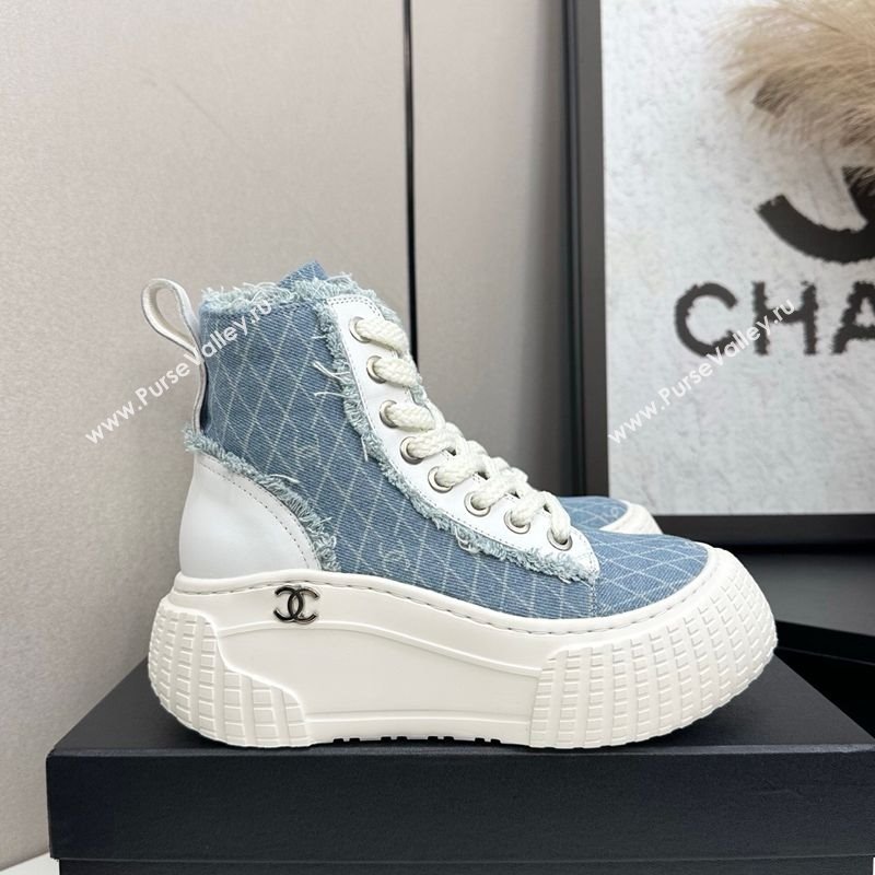 Chanel Quilted Denim and Fringe High Top Platform Sneakers Light Blue 2025 CH110110 (MD-251101064)