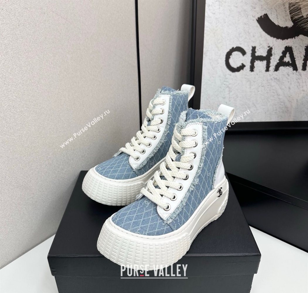 Chanel Quilted Denim and Fringe High Top Platform Sneakers Light Blue 2025 CH110110 (MD-251101064)