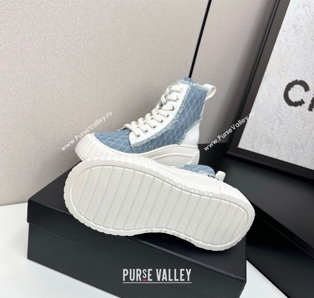 Chanel Quilted Denim and Fringe High Top Platform Sneakers Light Blue 2025 CH110110 (MD-251101064)