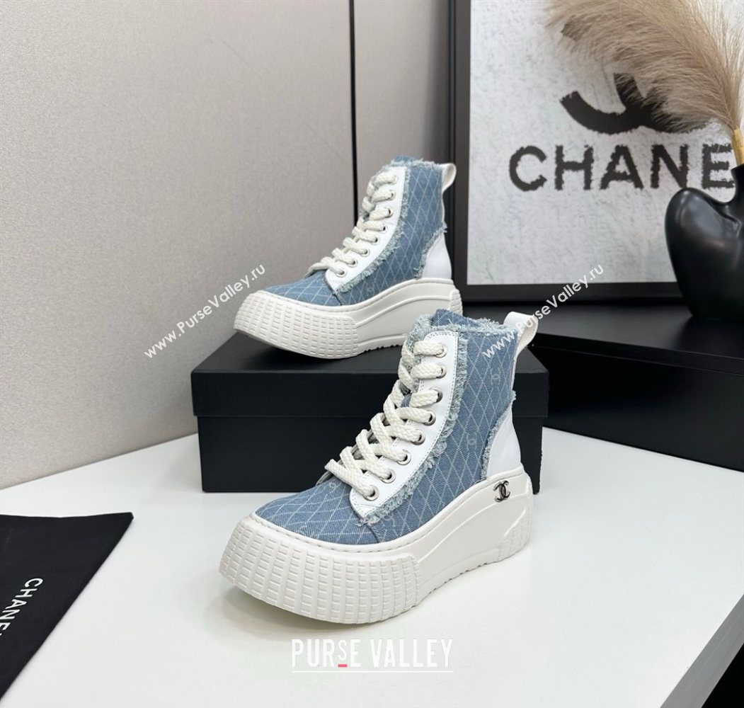 Chanel Quilted Denim and Fringe High Top Platform Sneakers Light Blue 2025 CH110110 (MD-251101064)