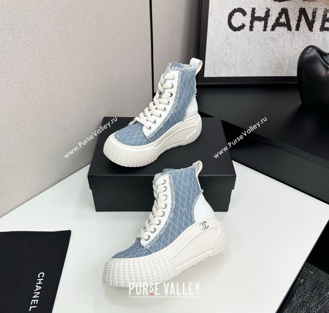 Chanel Quilted Denim and Fringe High Top Platform Sneakers Light Blue 2025 CH110110 (MD-251101064)