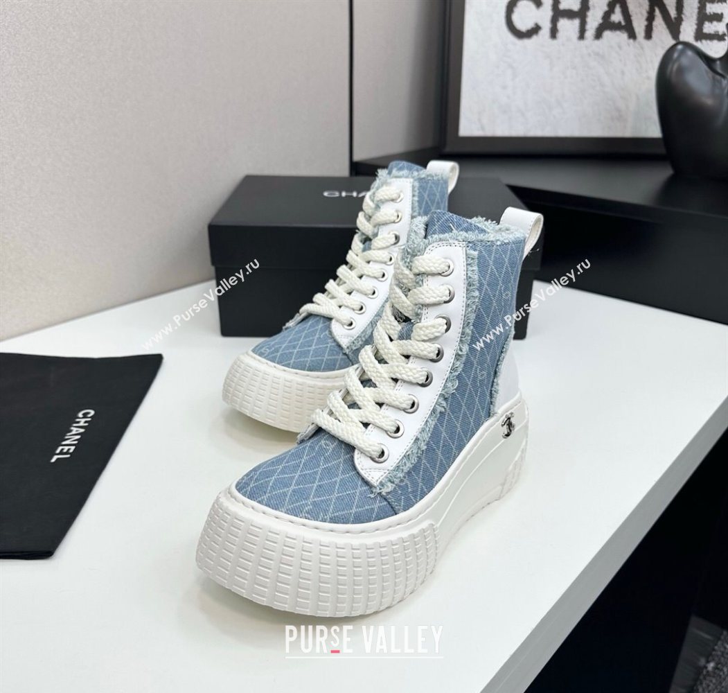 Chanel Quilted Denim and Fringe High Top Platform Sneakers Light Blue 2025 CH110110 (MD-251101064)